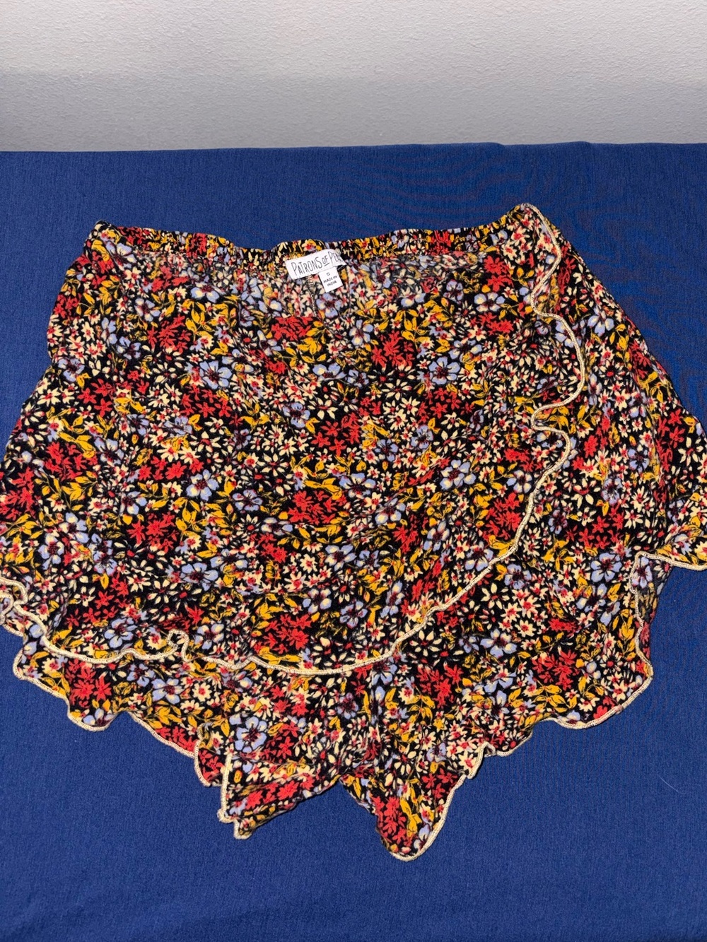 Patrons of Peace Black Floral Skirt with Red, Yellow & Blue Accents